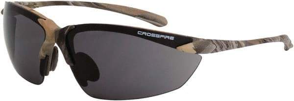 CrossFire - Smoke Lenses, Framed Safety Glasses - Scratch Resistant, Brown Camouflage Frame, Size Universal, Wrap Around - Best Tool & Supply