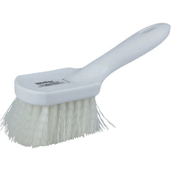 8″ Utility Scrub Brush, White Nylon Fill, Short Handle, Plastic Block - Best Tool & Supply