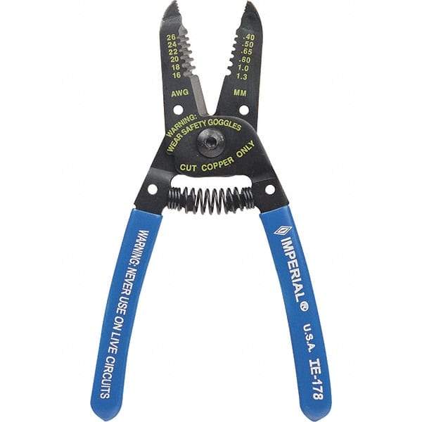 Imperial - 16 to 26 AWG Capacity Wire Stripper/Cutter - 6" OAL, Hardened Steel with Cushion Grip Handle - Best Tool & Supply