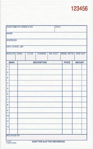 Adams Business Forms - 50 Sheet, 4-3/16 x 7-3/16", Sales Order Book - White - Best Tool & Supply