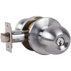 Falcon - 1-3/8 to 1-7/8" Door Thickness, Satin Chrome Entrance Knob Lockset - 2-3/4" Back Set, Stainless Steel, 6 Pin C Keyway Cylinder - Best Tool & Supply