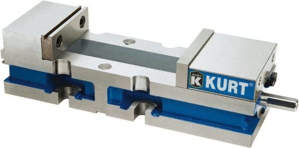 Kurt - 4" Jaw Width, 6" Jaw Opening Capacity, Horizontal Stationary Machine Vise - Manual Operation, 7,500 Lb Capacity, 1 Station, 14.16" Long x 3.4900" High x 1-15/64" Deep, 1.235" Jaw Height, Ductile Iron - Best Tool & Supply