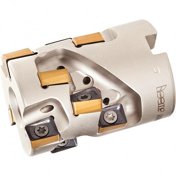 Iscar - 12 Inserts, 1-1/4" Cut Diam, 1/2" Arbor Diam, 1.12" Max Depth of Cut, Indexable Square-Shoulder Face Mill - 0/90° Lead Angle, 1.77" High, H490 AN.X 09 Insert Compatibility, Through Coolant, Series Helido - Best Tool & Supply