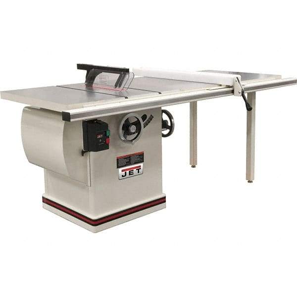 Jet - 12" Blade Diam, 1" Arbor Diam, 1 Phase Table Saw - 5 hp, 86" Wide x 32" Deep x 42" High, 230 Volt, 4" Cutting Depth - Best Tool & Supply