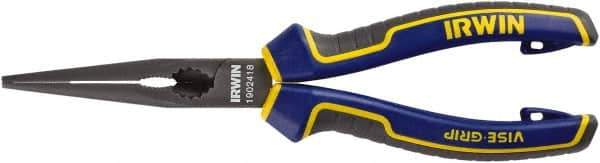 Irwin - 8" OAL, 5/8" Jaw Length x 2-7/8" Jaw Width, Long Nose Side Cutting Pliers - Serrated Jaw, Standard Head, Comfort Grip Handles - Best Tool & Supply