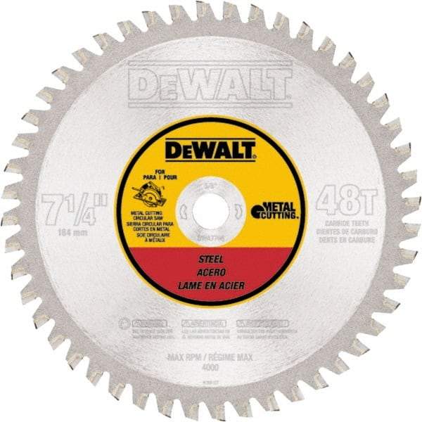 DeWALT - 7-1/4" Diam, 5/8" Arbor Hole Diam, 48 Tooth Wet & Dry Cut Saw Blade - Carbide-Tipped, Standard Round Arbor - Best Tool & Supply