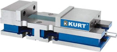 Kurt - 8" Jaw Width, 10-1/4" Jaw Opening Capacity, Horizontal Stationary Machine Vise - Reverse Manual Operation, 1 Station, 24" Long x 6" High x 1" Deep, 6" Jaw Height, 100 Lb Max Clamp Force, Ductile Iron - Best Tool & Supply