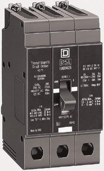 Square D - 60 Amp, 480Y/277 V, 3 Pole, Bolt On Molded Case Circuit Breaker - 35 kA Breaking Capacity, 12, 14 AWG, 4.05 Inch Deep x 5.66 Inch High x 2.94 Inch Wide - Best Tool & Supply