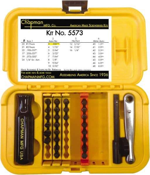 Chapman - 29 Piece, 1/4" Drive Screwdriver Bit Set - #1 & #2 Phillips, 0.05 to 1/4" Hex - Best Tool & Supply