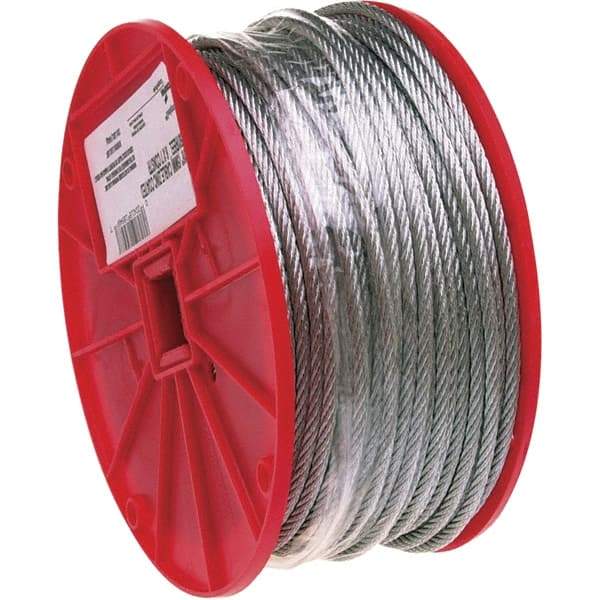 Campbell - 500' Long, 1/8" x 1/8" Diam, Wire - 340 Lb Breaking Strength, 7 x 7, Uncoated Coating - Best Tool & Supply