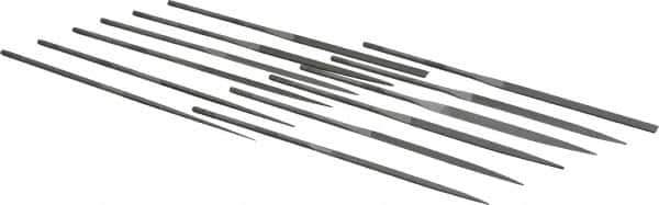 PFERD - 12 Piece Needle Pattern File Set - 6-1/4" Long, 2 Coarseness, Set Includes Flat, Hand, Crossing, Three Square, Square, Round, Half Round, Knife, Barrette, Flat with Round Edges, Crossing Oval - Best Tool & Supply