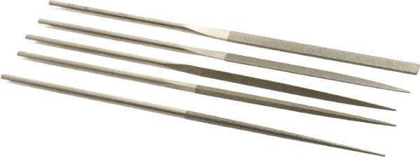 PFERD - 5 Piece Diamond Pattern File Set - 5-1/2" Long, Fine Coarseness, Set Includes Half Round, Hand, Round, Square, Three Square - Best Tool & Supply