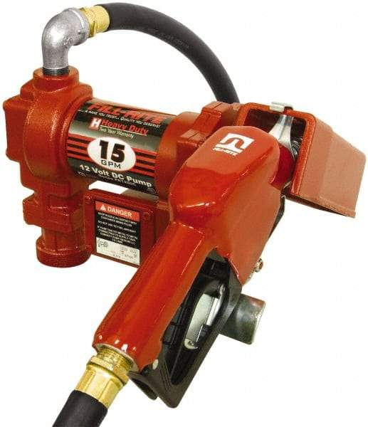 Tuthill - 15 GPM, 3/4" Hose Diam, DC Tank Pump with Automatic Nozzle - 1" Inlet, 3/4" Outlet, 12 Volts, 12' Hose Length, 1/4 hp - Best Tool & Supply