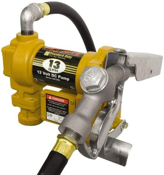 Tuthill - 13 GPM, 3/4" Hose Diam, DC Tank Pump with Manual Nozzle - 1" Inlet, 3/4" Outlet, 12 Volts, 10' Hose Length, 1/4 hp - Best Tool & Supply