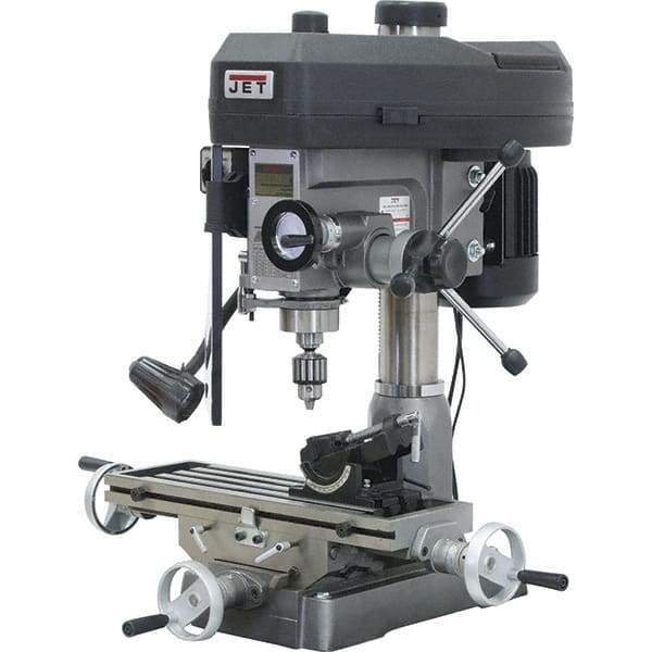 Jet - 1 Phase, 15-7/8" Swing, Step Pulley Mill Drill Combination - 9-1/2" Table Length x 32-1/4" Table Width, 14" Longitudinal Travel, 6" Cross Travel, 12 Spindle Speeds, 2 hp, 115/230 Volts - Best Tool & Supply