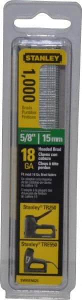 Stanley - 18 Gauge 0.04" Shank Diam 5/8" Long Brad Nails for Power Nailers - Steel, Galvanized Finish, Straight Stick Collation, Brad Head, Chisel Point - Best Tool & Supply