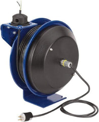 CoxReels - 16 AWG, 75' Cable Length, Cord & Cable Reel with Bare End - 0 Outlets, 13 Amps, 115 Volts, SJO Cable, Blue Reel, Spring Driven Reel - Best Tool & Supply