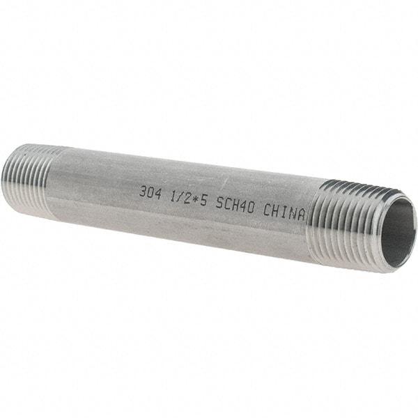 Value Collection - 1/2" Pipe x 5" Long, Grade 304/304L Stainless Steel Pipe Nipple - Welded & Threaded - Best Tool & Supply