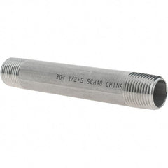 Value Collection - 1/2" Pipe x 5" Long, Grade 304/304L Stainless Steel Pipe Nipple - Welded & Threaded - Best Tool & Supply