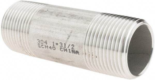 Value Collection - 1" Pipe x 3-1/2" Long, Grade 304/304L Stainless Steel Pipe Nipple - Welded & Threaded - Best Tool & Supply