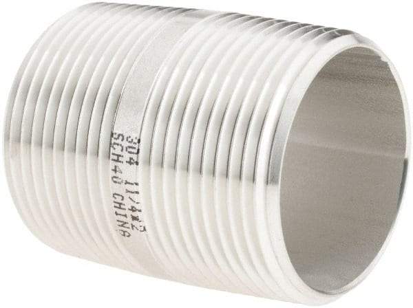 Value Collection - 1-1/4" Pipe x 2" Long, Grade 304/304L Stainless Steel Pipe Nipple - Welded & Threaded - Best Tool & Supply