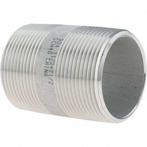 Value Collection - 1-1/2" Pipe x 2-1/2" Long, Grade 304/304L Stainless Steel Pipe Nipple - Welded & Threaded - Best Tool & Supply