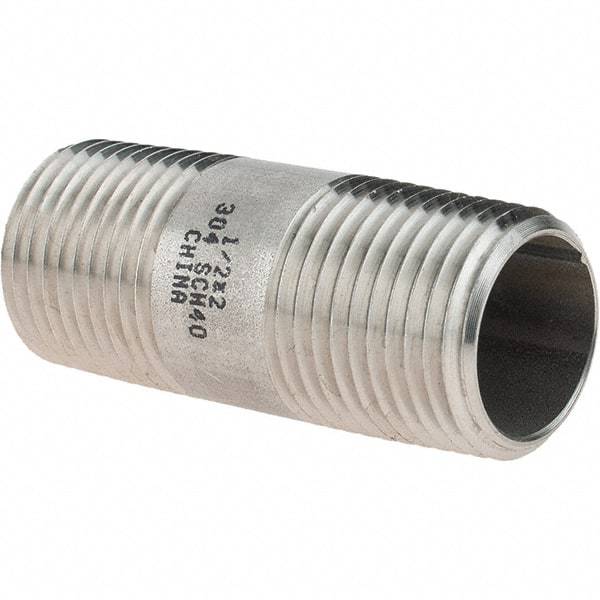 Value Collection - 1/2" Pipe x 2" Long, Grade 304/304L Stainless Steel Pipe Nipple - Welded & Threaded - Best Tool & Supply