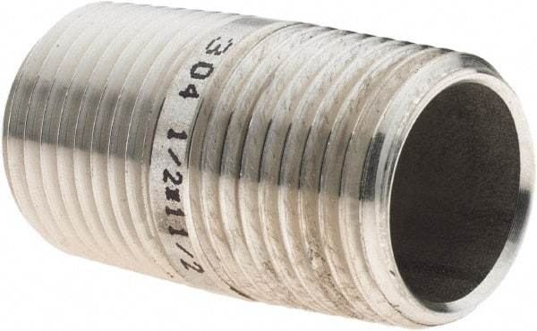 Value Collection - 1/2" Pipe x 1-1/2" Long, Grade 304/304L Stainless Steel Pipe Nipple - Welded & Threaded - Best Tool & Supply