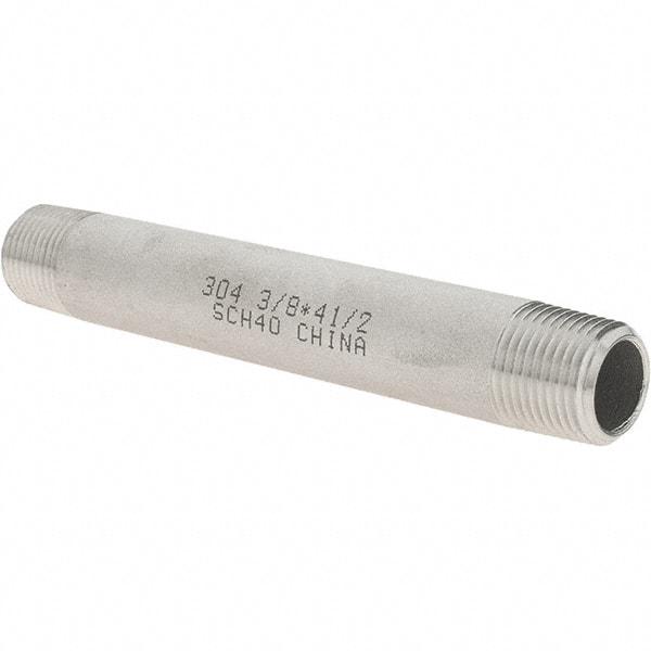 Value Collection - 3/8" Pipe x 4-1/2" Long, Grade 304/304L Stainless Steel Pipe Nipple - Welded & Threaded - Best Tool & Supply