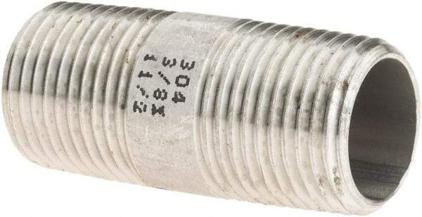 Value Collection - 3/8" Pipe x 1-1/2" Long, Grade 304/304L Stainless Steel Pipe Nipple - Welded & Threaded - Best Tool & Supply