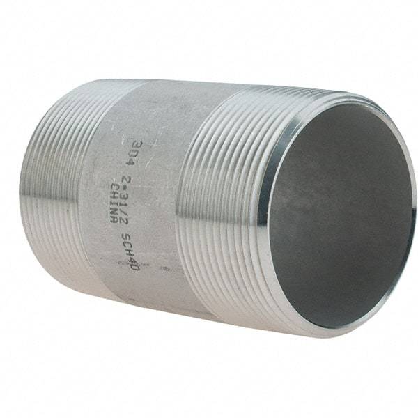 Value Collection - 2" Pipe x 3-1/2" Long, Grade 304/304L Stainless Steel Pipe Nipple - Welded & Threaded - Best Tool & Supply