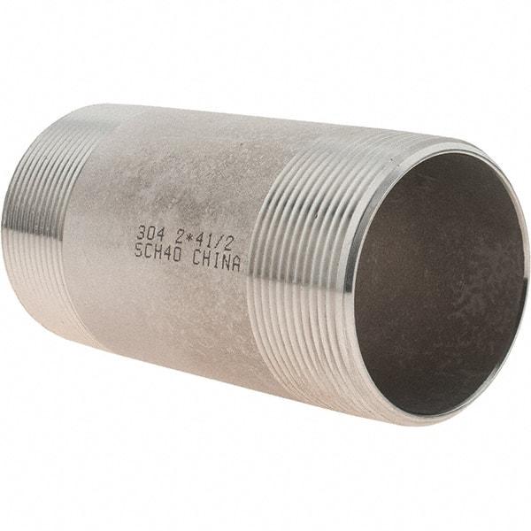 Value Collection - 2" Pipe x 4-1/2" Long, Grade 304/304L Stainless Steel Pipe Nipple - Welded & Threaded - Best Tool & Supply