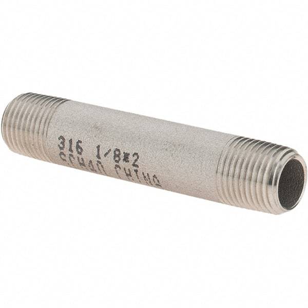 Value Collection - 1/8" Pipe x 2" Long, Grade 316/316L Stainless Steel Pipe Nipple - Welded & Threaded - Best Tool & Supply