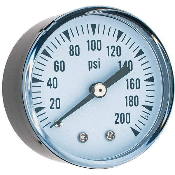 Value Collection - 2" Dial, 1/4 Thread, 0-200 Scale Range, Pressure Gauge - Center Back Connection Mount - Best Tool & Supply