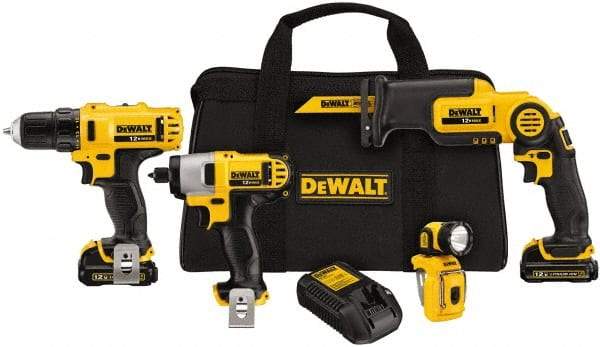 DeWALT - 12 Volt Cordless Tool Combination Kit - Includes 3/8" Drill/Driver, 1/4" Impact Driver, Pivot Reciprocating Saw & LED Worklight, Lithium-Ion Battery Included - Best Tool & Supply