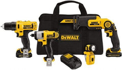 DeWALT - 12 Volt Cordless Tool Combination Kit - Includes 3/8" Drill/Driver, 1/4" Impact Driver, Pivot Reciprocating Saw & LED Worklight, Lithium-Ion Battery Included - Best Tool & Supply