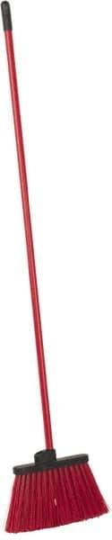 PRO-SOURCE - 12" Wide, Red Polypropylene Bristles, 46-1/2" Vinyl-Coated Metal Handle, Angled Broom - Flagged - Best Tool & Supply