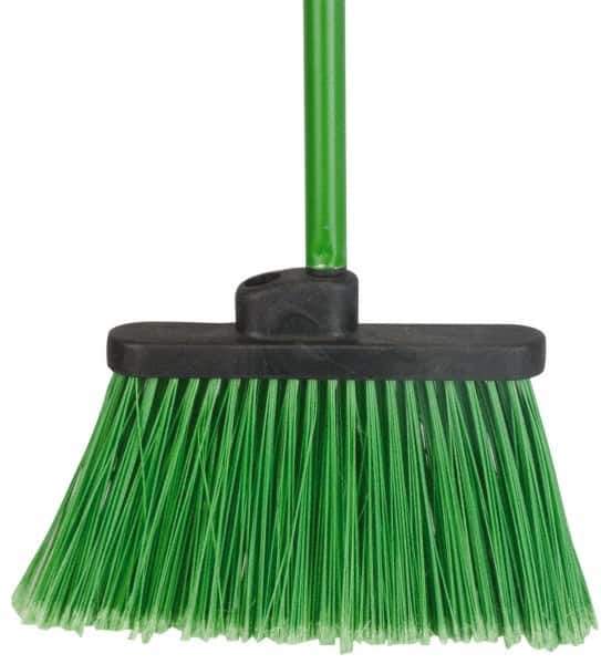 PRO-SOURCE - 12" Wide, Green Polypropylene Bristles, 48" Vinyl-Coated Metal Handle, Angled Broom - Flagged - Best Tool & Supply