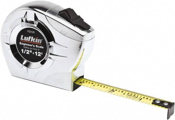 Lufkin - 12' x 1/2" Yellow Blade Tape Measure - 1/10 & 1/50" Graduation, A7 Graduation Style - Best Tool & Supply