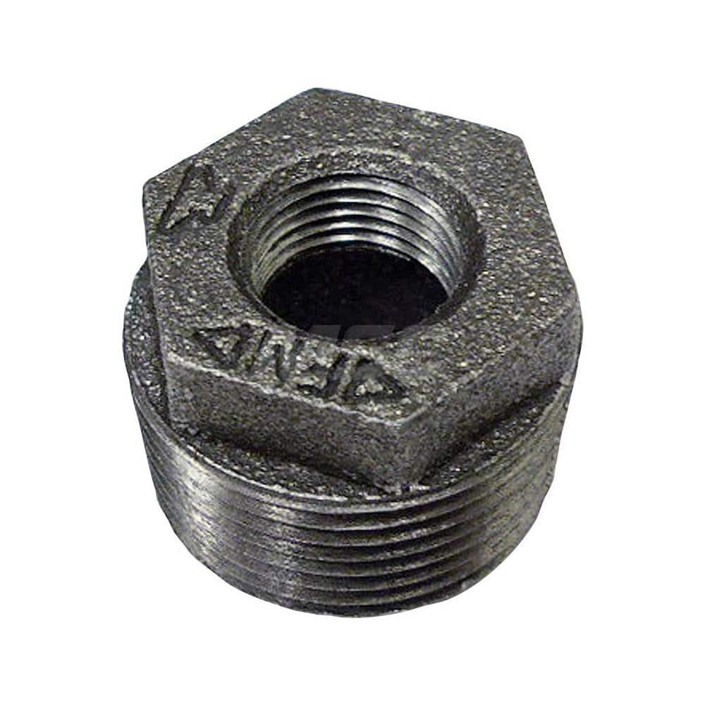 Black Hex Bushing: 1-1/2 x 1/4″, 125 psi, Threaded Cast Iron, Galvanized Finish, Class 125