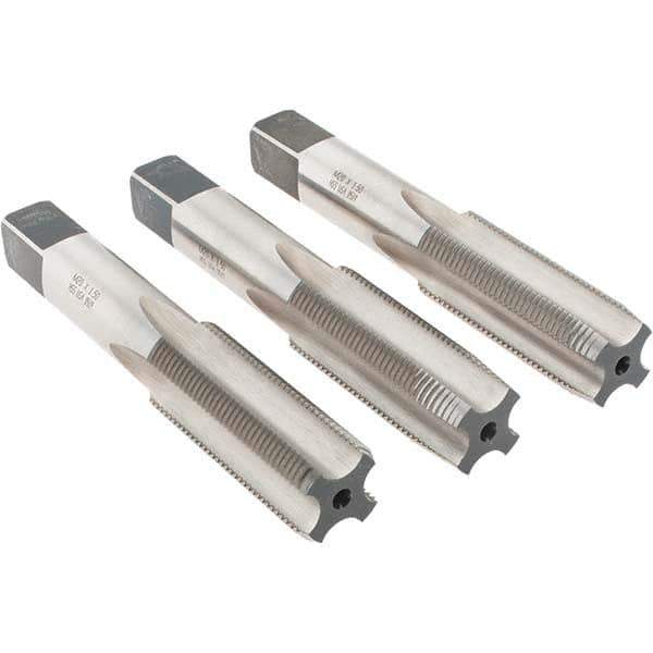 Made in USA - M20x1.50 Metric Fine, 4 Flute, Bottoming, Plug & Taper, Bright Finish, High Speed Steel Tap Set - Right Hand Cut, 4-15/32" OAL, 2" Thread Length - Exact Industrial Supply