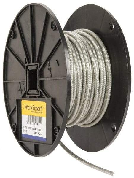 Value Collection - 3/16" x 3/32" Diam, Aircraft Cable - 920 Lb Breaking Strength, 7 x 7 Strand Core, Vinyl Coating - Best Tool & Supply