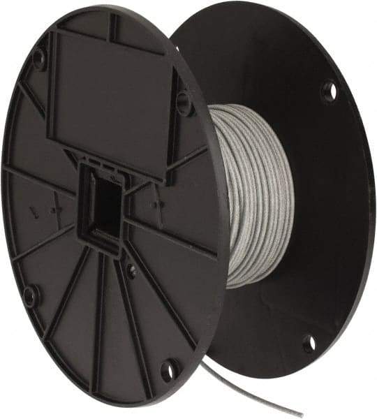 Value Collection - 3/32" x 1/16" Diam, Aircraft Cable - 480 Lb Breaking Strength, 7 x 7 Strand Core, Vinyl Coating - Best Tool & Supply