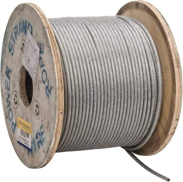 Value Collection - 1/4" x 3/16" Diam, Aircraft Cable - 4,200 Lb Breaking Strength, 7 x 19 Strand Core, Vinyl Coating - Best Tool & Supply