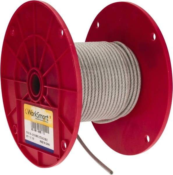 Value Collection - 3/16" x 1/8" Diam, Aircraft Cable - 2,000 Lb Breaking Strength, 7 x 19 Strand Core, Vinyl Coating - Best Tool & Supply