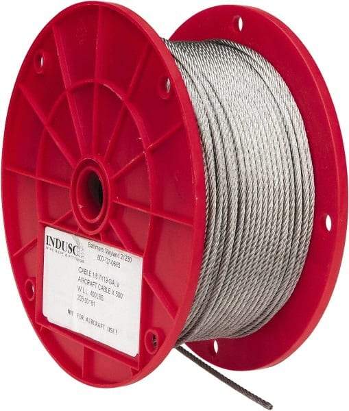 Value Collection - 1/8" Diam, Aircraft Cable - 1,760 Lb Breaking Strength, 7 x 19 Strand Core - Best Tool & Supply