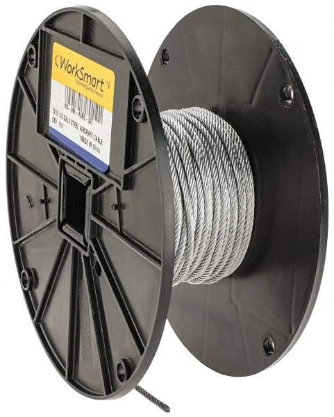 Value Collection - 1/8" Diam, Aircraft Cable - 1,760 Lb Breaking Strength, 7 x 19 Strand Core - Best Tool & Supply