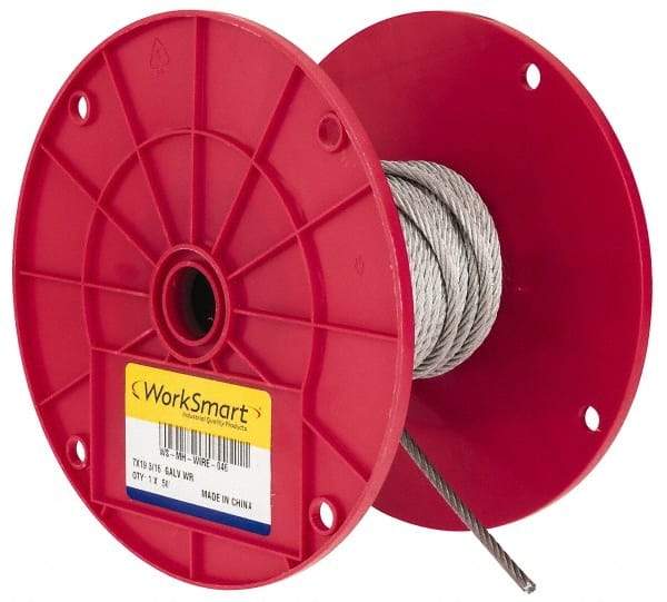 Value Collection - 3/16" Diam, Galvanized Steel Wire Rope - 4,200 Lb Breaking Strength, 7 x 19 Strand Core - Best Tool & Supply