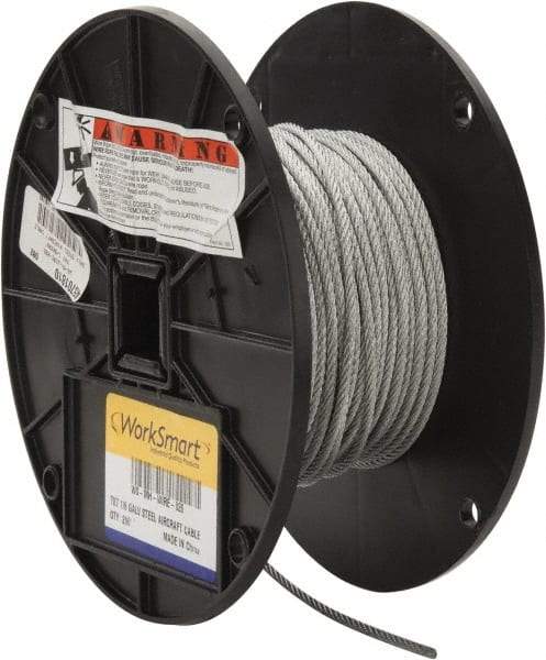 Value Collection - 1/8" Diam, Aircraft Cable - 1,700 Lb Breaking Strength, 7 x 7 Strand Core - Best Tool & Supply