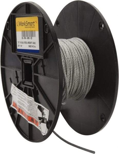 Value Collection - 1/8" Diam, Aircraft Cable - 1,700 Lb Breaking Strength, 7 x 7 Strand Core - Best Tool & Supply